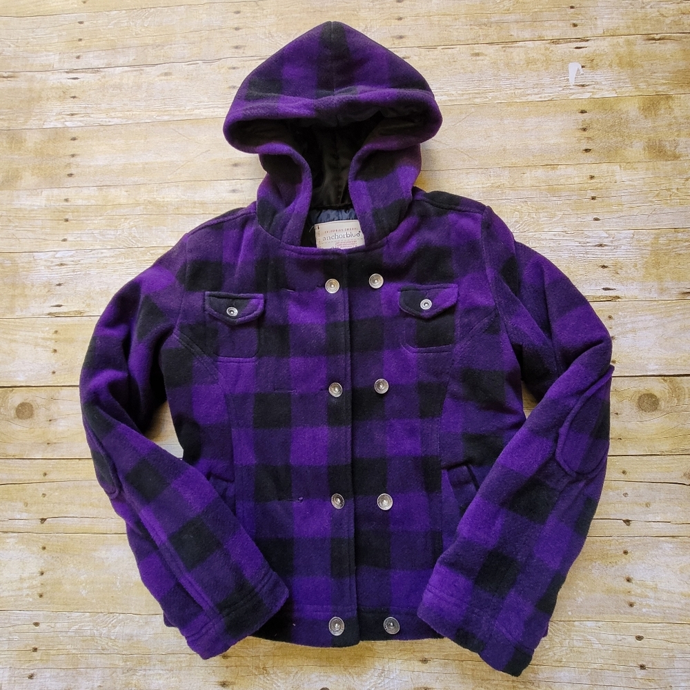 Vintage VTG 1990s Anchor Blue Women's Soft and Cozy Plaid Jacket in Purple Small